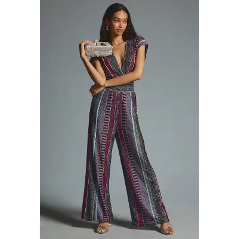 NWT Anthropologie Cecilia Prado Striped‎ Deep-V Jumpsuit